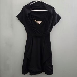 Tracy Reese Bubble Hem Y2K Faux Wrap Retro Black Cocktail Dress Size 6